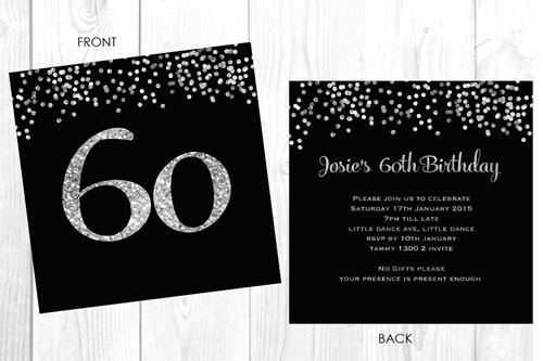Buy Personalised 60th Birthday Invitations Glitter Efffect Custom 60th Birthday Party Invites For Sale Order Online In Australia