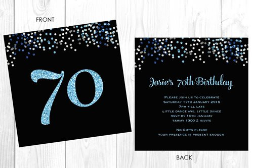 Buy Personalised 70th Birthday Invitations Glitter Efffect