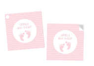 Baby Shower Pink Footprints Square Tags and Stickers