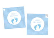 Baby Shower Blue Footprints Square Tags Labels and Stickers - Printed in Melbourne Australia