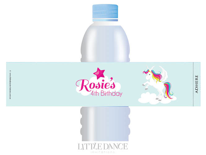 Birthday Party Water Bottle Label Unicorn Party