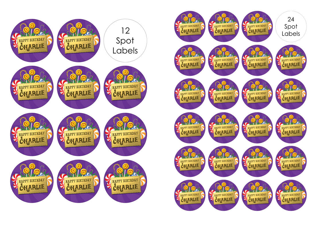 Birthday Party Labels Stickers Willy Wonka