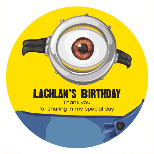 birthday party labels stickers yellow minion inspired