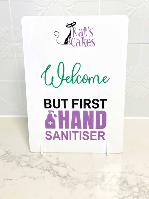 Shop counter hand sanitiser sign