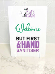 Shop counter hand sanitiser sign