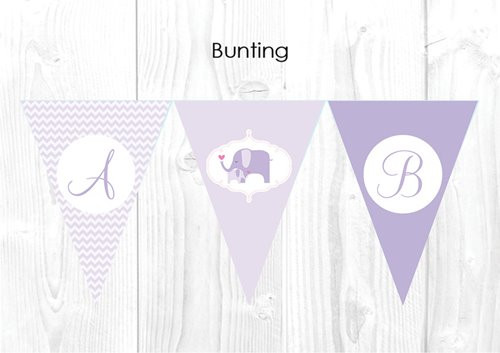 Baby Shower Bunting Purple Elephant