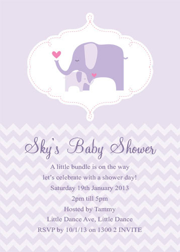 Purple Elephant Baby Shower Invitations For Sale Australia