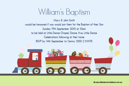 baptism invitations train themed cartoon train themed baptism